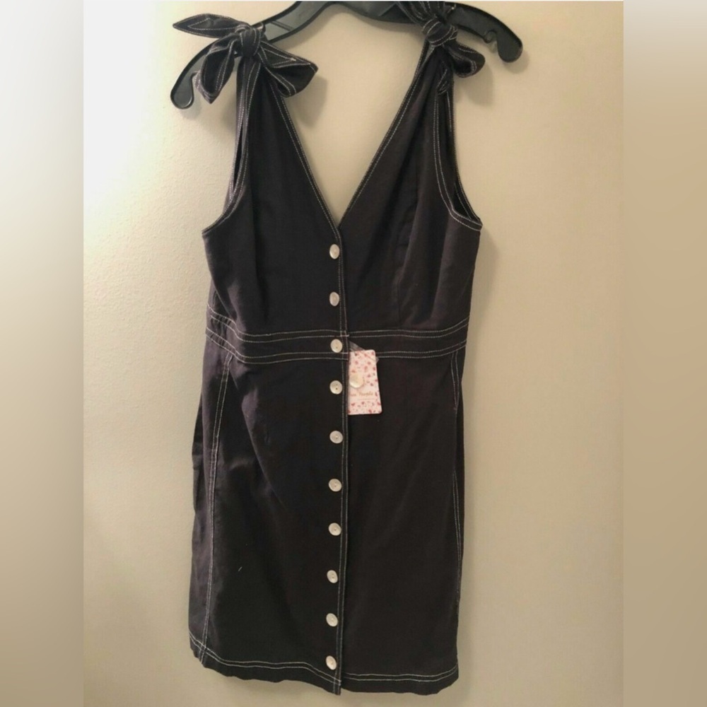 Free People Black Mini Dress with Button Detail - Picture 5 of 6